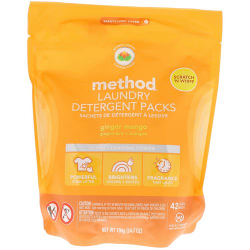 Method, Laundry Detergent Packs, Ginger Mango, 42 Loads, 24.7 oz (700 g) فوائد