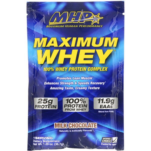 MHP, Maximum Whey, Milk Chocolate, 1.29 oz (36.7 g) فوائد