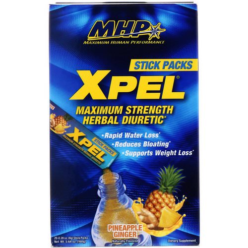 MHP, Xpel, Maximum Strength Herbal Diuretic, Pineapple Ginger, 20 Packs, 0.28 oz (8 g) فوائد