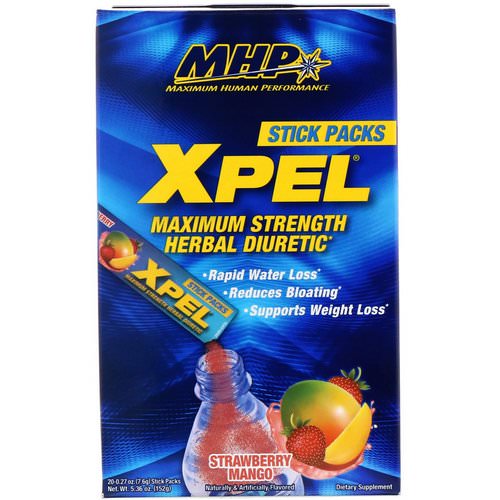 MHP, Xpel, Maximum Strength Herbal Diuretic, Strawberry Mango, 20 Packs, 0.27 oz (7.6 g) Each فوائد