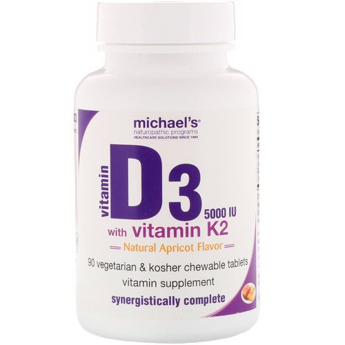 Michael's Naturopathic, Vitamin D3, with Vitamin K2, Natural Apricot Flavor, 5,000 IU, 90 Chewable Tablets فوائد