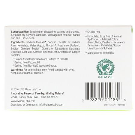 Mild By Nature, Refreshing Bar Soap, White Tea & Lime, 5 oz (141 g):شريط الصابون, دش