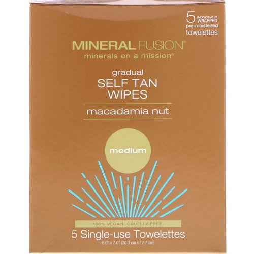 Mineral Fusion, Gradual Self Tan Wipes, Macadamia Nut, Medium, 5 Individually Wrapped Towelettes فوائد