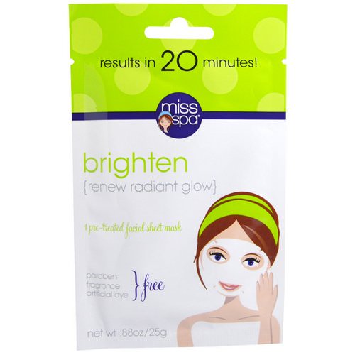 Miss Spa, Brighten, 1 Pre-Treated Facial Sheet Mask, 1 Mask فوائد