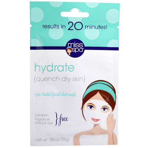 Miss Spa, Hydrate, Pre-Treated Facial Sheet Mask, 1 Mask فوائد
