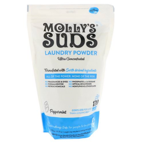 Molly's Suds, Laundry Powder, Ultra Concentrated, Peppermint, 120 Loads, 80.25 oz (2.275 kg) فوائد