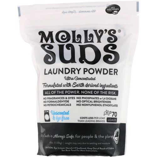 Molly's Suds, Laundry Powder, Ultra Concentrated, Unscented, 70 Loads, 47 oz (1.33 kg) فوائد