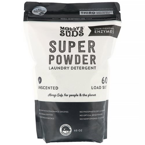Molly's Suds, Super Powder Laundry Detergent, Unscented, 60 Loads, 60 oz فوائد