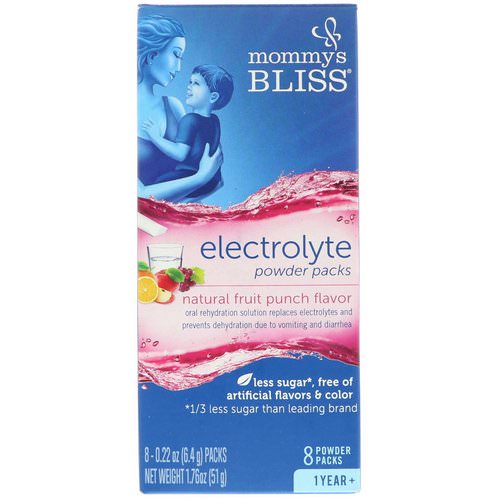 Mommy's Bliss, Electrolyte Powder Packs, Natural Fruit Punch Flavor, 1 Year +, 8 Powder Packs, 0.22 oz (6.4 g) Each فوائد