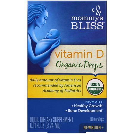 Mommy's Bliss, Vitamin D, Organic Drops, Newborn +, 0.11 fl oz (3.24 ml):فيتامين (د) للأطفال, الصحة