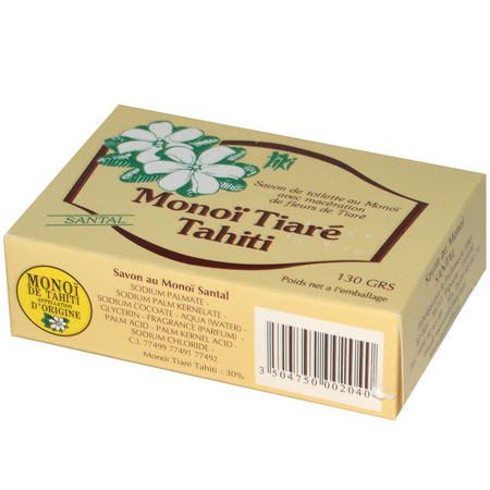 Monoi Tiare Tahiti, Coconut Oil Soap, Sandalwood Scented, 4.55 oz (130 g):شريط الصابون, دش