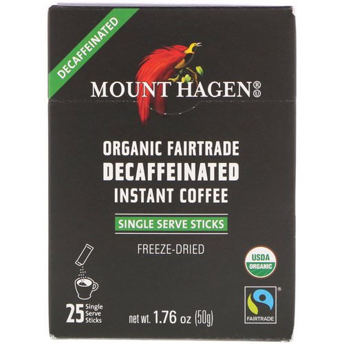 Mount Hagen, Organic Fairtrade Decaffeinated Instant Coffee, 25 Single Serve Sticks, 1.76 oz (50 g) فوائد