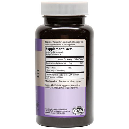 MRM, Acetyl L-Carnitine, 500 mg, 60 Vegan Capsules:Acetyl L-Carnitine,الأحماض الأمينية