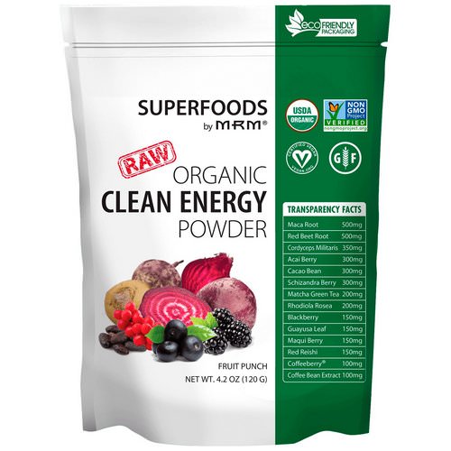 MRM, Organic Clean Energy Powder, Fruit Punch, 4.2 oz (120 g) فوائد