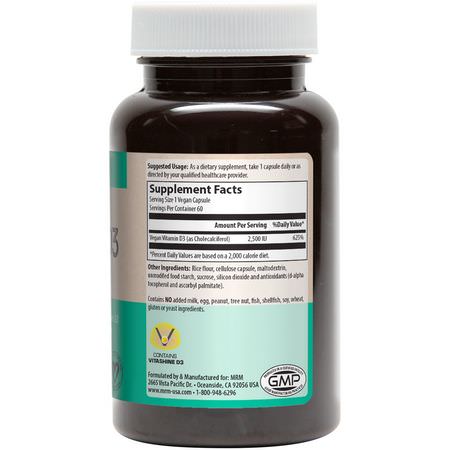 MRM, Vegan Vitamin D3, 2,500 IU, 60 Vegan Capsules:D3 Cholecalciferol,فيتامين D