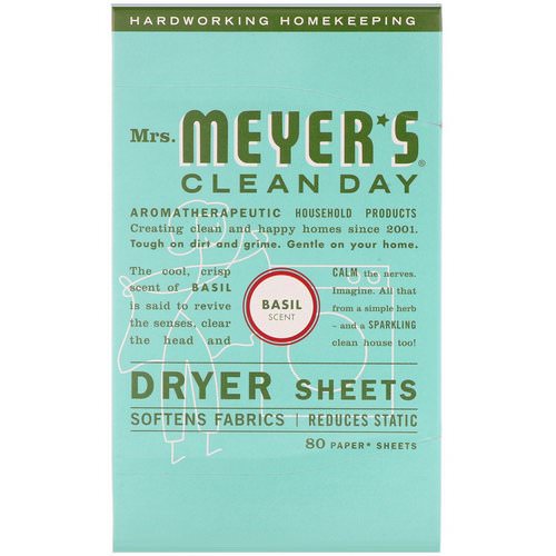 Mrs. Meyers Clean Day, Dryer Sheets, Basil Scent, 80 Sheets فوائد