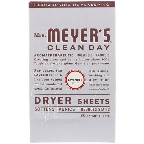 Mrs. Meyers Clean Day, Dryer Sheets, Lavender Scent, 80 Sheets فوائد