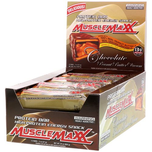 MuscleMaxx, Protein Snackbar, Chocolate Peanut Butter, 12 Bars, 2 oz (57 g) Each فوائد