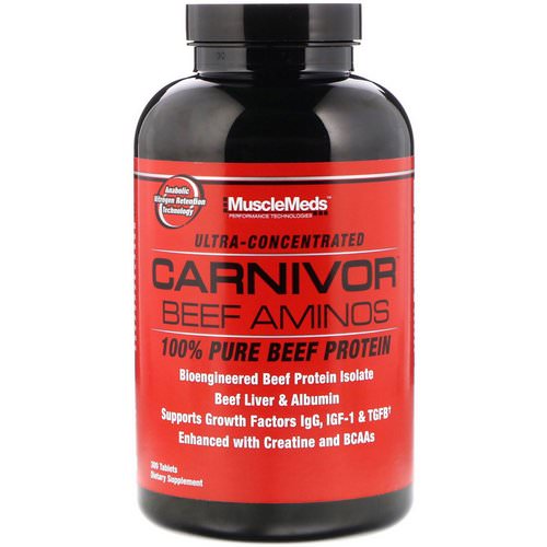 MuscleMeds, Carnivor Beef Aminos, 100% Pure Beef Protein, 300 Tablets فوائد