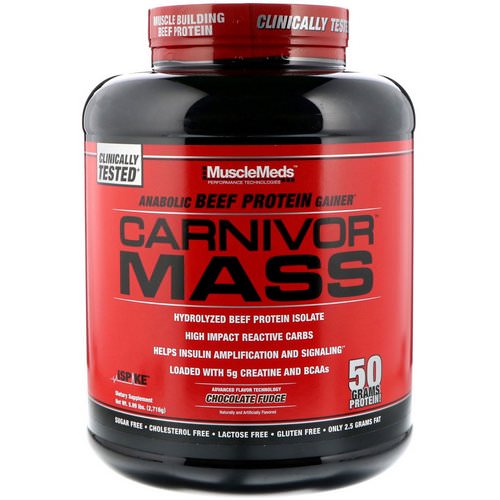 MuscleMeds, Carnivor Mass, Anabolic Beef Protein Gainer, Chocolate Fudge, 5.99 lbs (2,716 g) فوائد