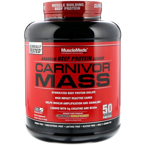 MuscleMeds, Carnivor Mass, Anabolic Beef Protein Gainer, Chocolate Peanut Butter, 6 lbs (2,744 g) فوائد