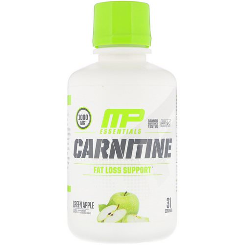 MusclePharm, Carnitine, Fat Loss Support, Green Apple, 1000 mg, 15.5 fl oz (458.8 ml) فوائد