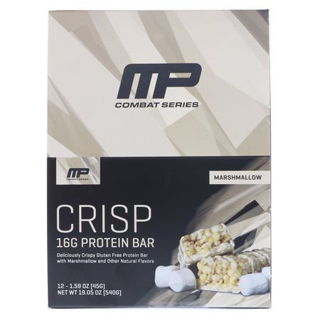 MusclePharm, Combat Crisp Protein Bar, Marshmallow, 12 Bars, 1.59 oz (45 g) Each:أشرطة بر,تين مصل, أشرطة البر,تين