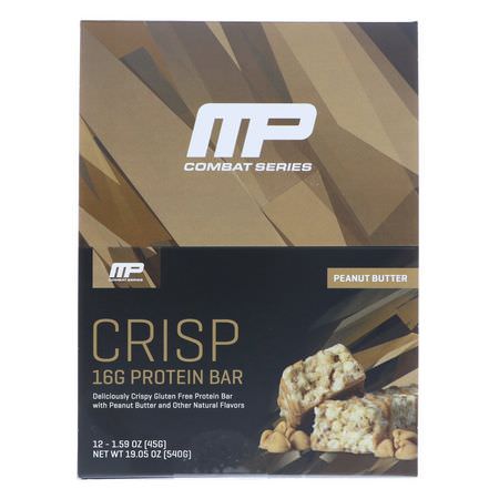 MusclePharm, Combat Crisp Protein Bar, Peanut Butter, 12 Bars, 1.59 oz (45 g) Each:أشرطة بر,تين مصل, أشرطة البر,تين