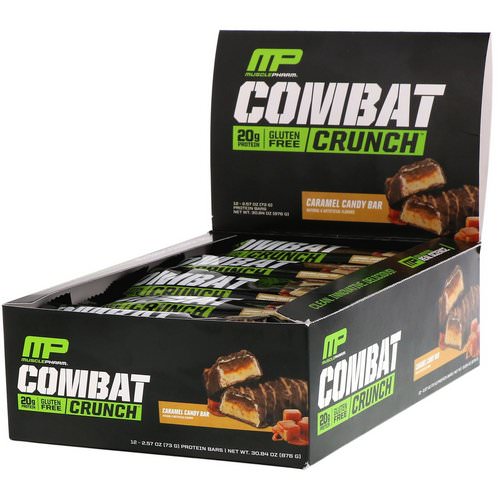 MusclePharm, Combat Crunch, Caramel Candy Bar, 12 Bars, 2.57 oz (73 g) Each فوائد