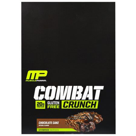 MusclePharm, Combat Crunch, Chocolate Cake, 12 Bars, 2.22 oz (63 g) Each:أل,اح بر,تين الحليب, قضبان بر,تين مصل الحليب