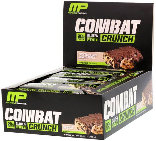 MusclePharm, Combat Crunch, Chocolate Chip Cookie Dough, 12 Bars, 63 g Each فوائد