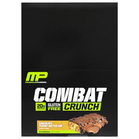 MusclePharm, Combat Crunch, Chocolate Peanut Butter Cup, 12 Bars, 63 g Each:أل,اح بر,تين الحليب, قضبان بر,تين مصل الحليب