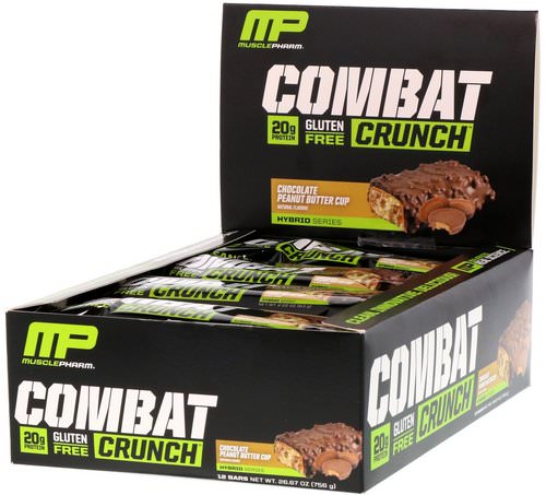 MusclePharm, Combat Crunch, Chocolate Peanut Butter Cup, 12 Bars, 63 g Each فوائد