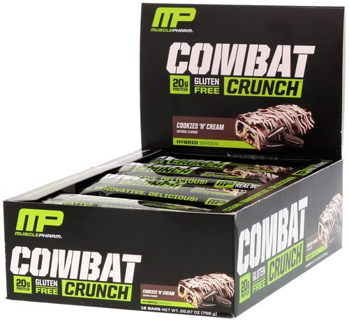 MusclePharm, Combat Crunch, Cookies 'N' Cream, 12 Bars, 2.22 oz oz (63 g) Each فوائد