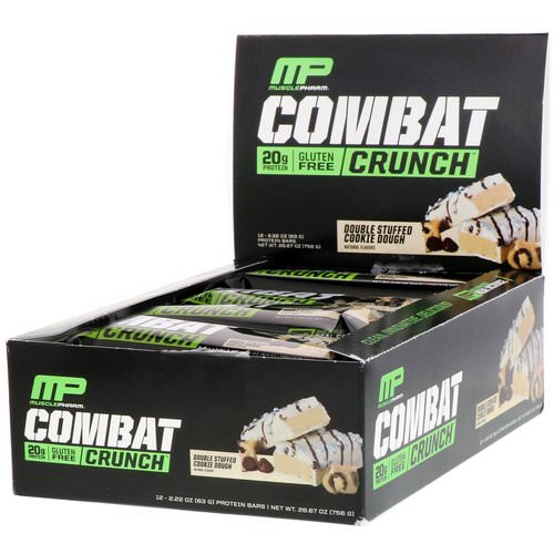 MusclePharm, Combat Crunch, Double Stuffed Cookie Dough, 12 Bars, 2.22 oz (63 g) Each فوائد