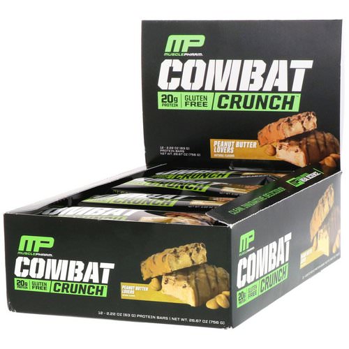 MusclePharm, Combat Crunch, Peanut Butter Lovers, 12 Bars, 2.22 oz (63 g) Each فوائد