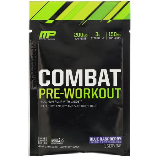 MusclePharm, Combat Pre-Workout, Blue Raspberry, 0.33 oz (9.3 g) Trial Size فوائد
