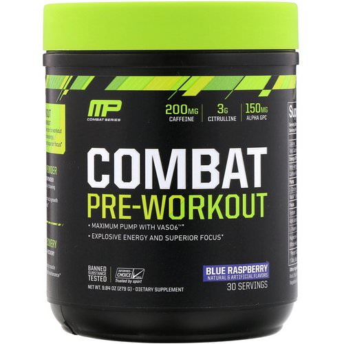 MusclePharm, Combat Pre-Workout, Blue Raspberry, 9.84 oz (279 g) فوائد
