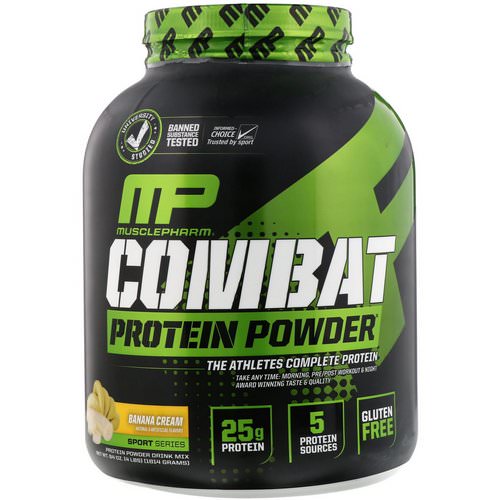 MusclePharm, Combat Protein Powder, Banana Cream, 4 lbs (1814 g) فوائد