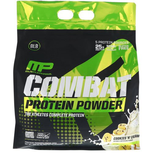 MusclePharm, Combat Protein Powder, Cookies 'N' Cream, 8 lbs (3629 g) فوائد