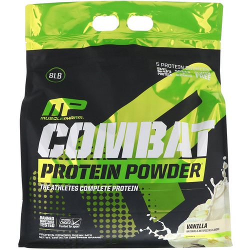 MusclePharm, Combat Protein Powder, Vanilla, 8 lbs (3629 g) فوائد