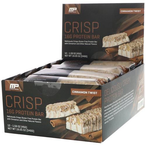 MusclePharm, Combat Series, Crisp Protein Bars, Cinnamon Twist, 12 Bars, 1.59 oz (45 g) Each فوائد