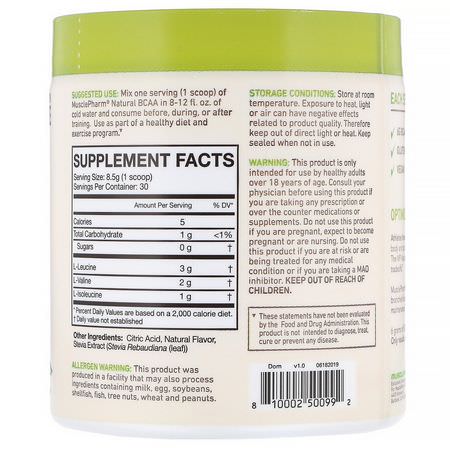 MusclePharm, Natural BCAA, Lemonade, 0.56 lbs (255 g):BCAA,الأحماض الأمينية