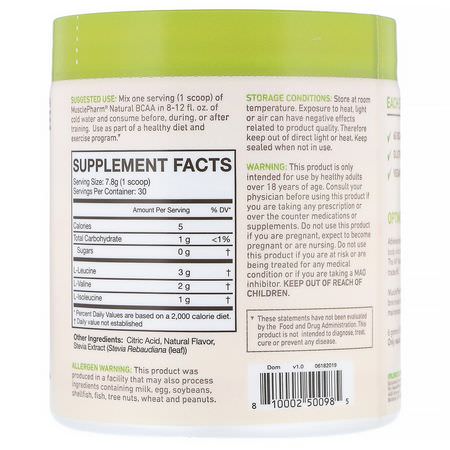 MusclePharm, Natural BCAA, Tropical Fruit, 0.52 lbs (234 g):BCAA,الأحماض الأمينية