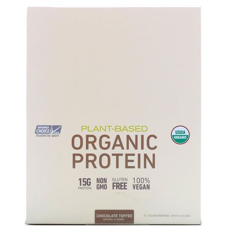 MusclePharm Natural, Plant-Based Organic Protein Bar, Chocolate Toffee, 12 Bars, 1.76 oz (50 g) Each:البر,تين المستند إلى النبات, البر,تين النباتي