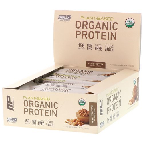 MusclePharm Natural, Plant-Based Organic Protein Bar, Peanut Butter, 12 Bars, 1.76 oz (50 g) Each فوائد