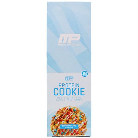 MusclePharm, Protein Cookie, Birthday Cake, 12 Cookies, 1.83 oz (52 g) Each:ملفات تعريف ارتباط البر,تين,جبات البر,تين الخفيفة