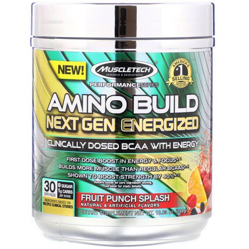 Muscletech, Amino Build, Next Gen Energized BCAA, Fruit Punch Splash, 10.03 oz (284 g) فوائد
