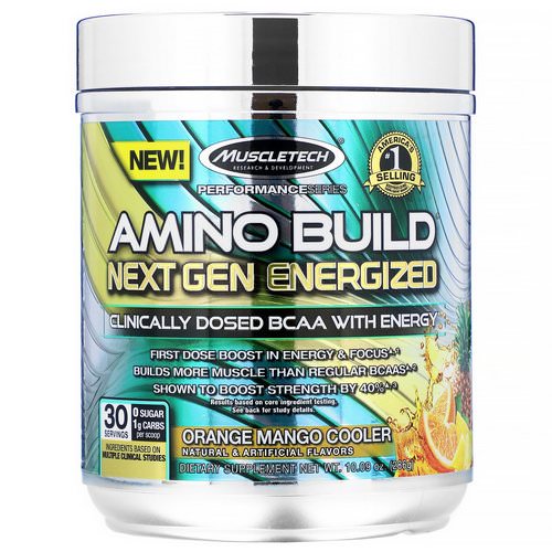 Muscletech, Amino Build, Next Gen Energized BCAA, Orange Mango Cooler, 10.09 oz (286 g) فوائد