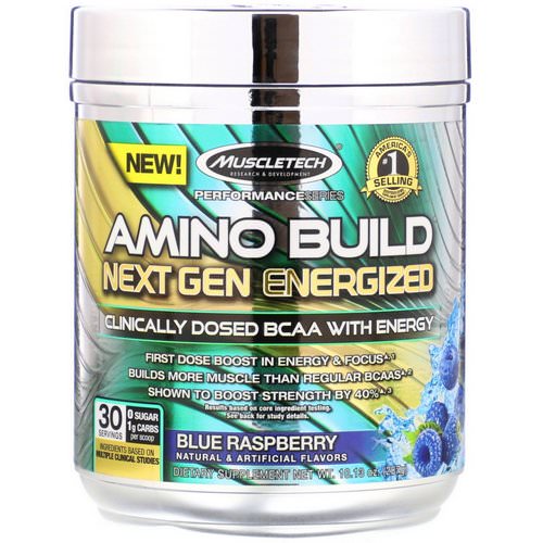 Muscletech, Amino Build, Next Gen Energized BCAA, Blue Raspberry, 10.13 oz (287 g) فوائد